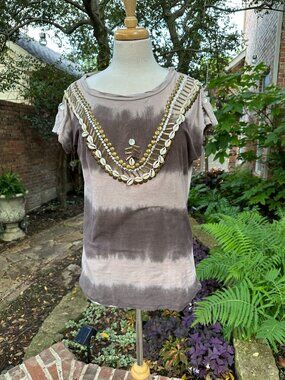 Vintage Alberto Makali Boho Embellished Cowrie Shell Beaded Top Size SM